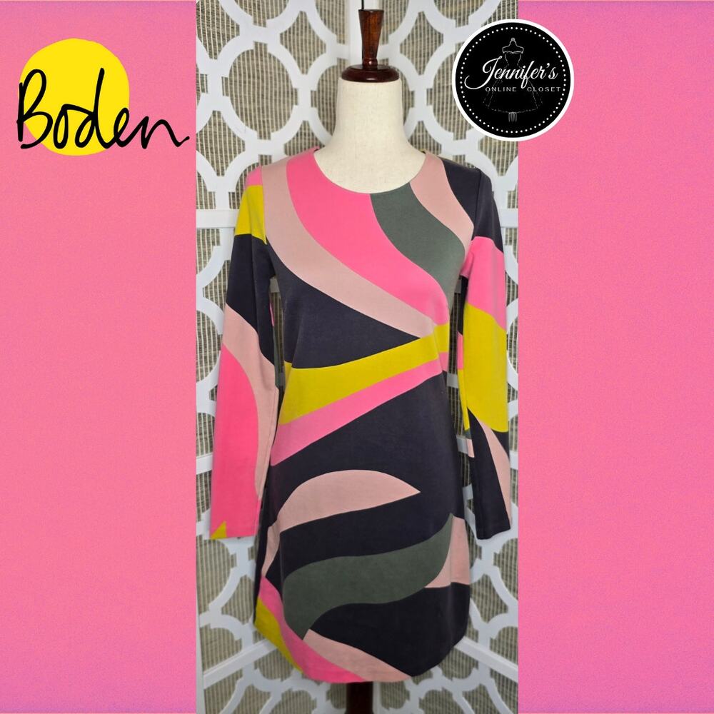 Boden Women's Isabella Pink Charcoal Green Ponte Shift Dress Size 2R